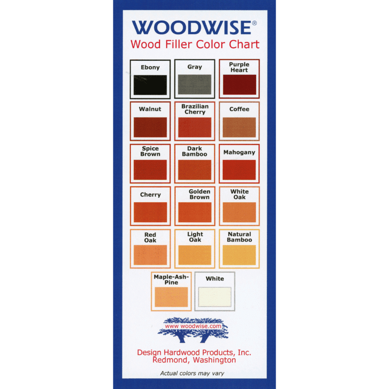 Woodwise wood filler color chart