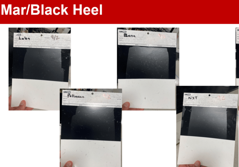 Basic coatings mar black heel scuff test