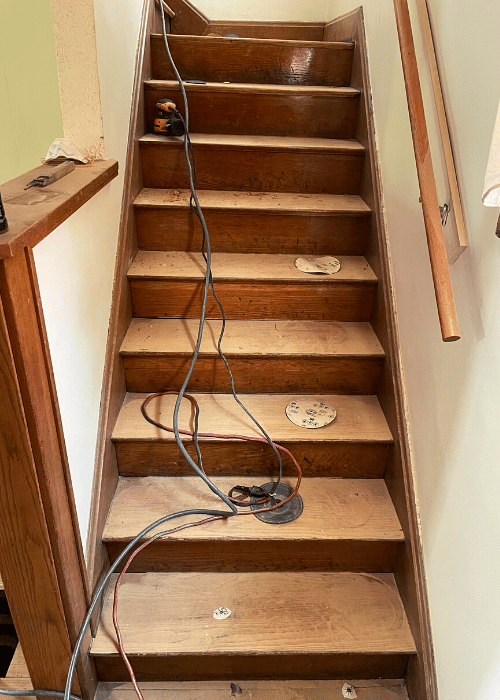 During sanding stairs