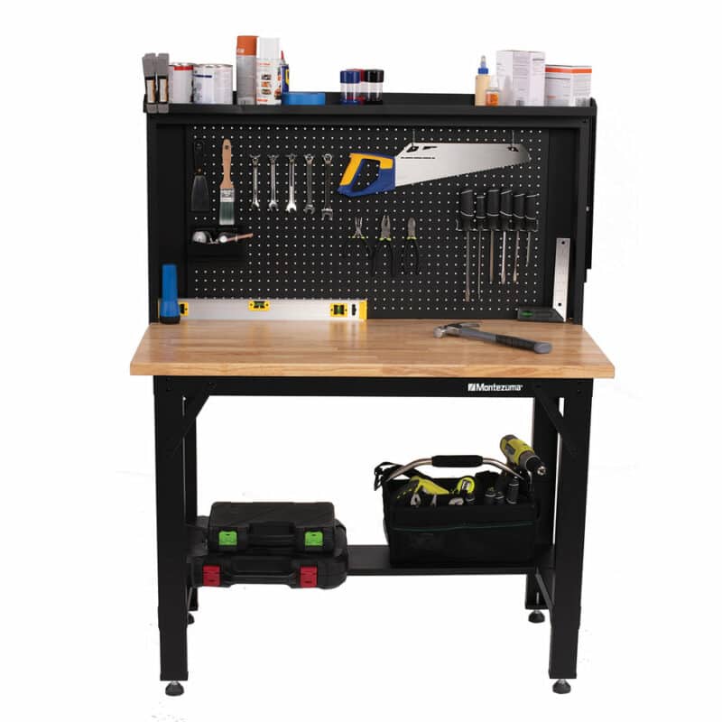 4 Ft. Adjustable Height Steel Workbench With Pegboard Back Wall