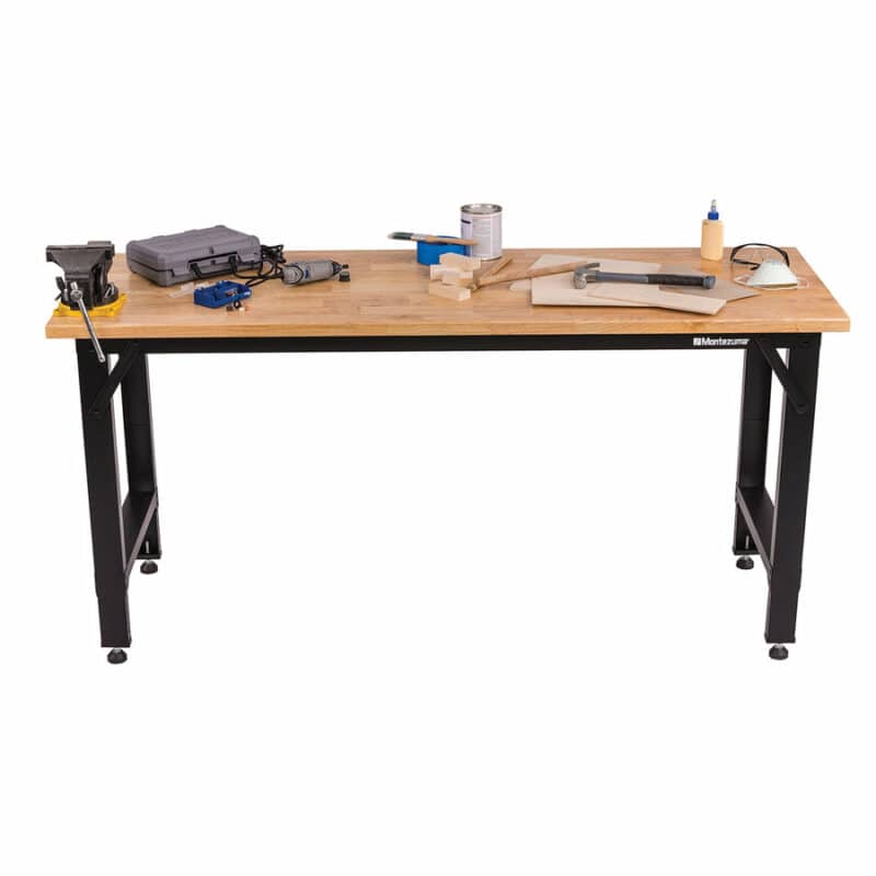 Montezuma 6 Ft. Adjustable Height Steel Workbench With Solid Wood Work Top