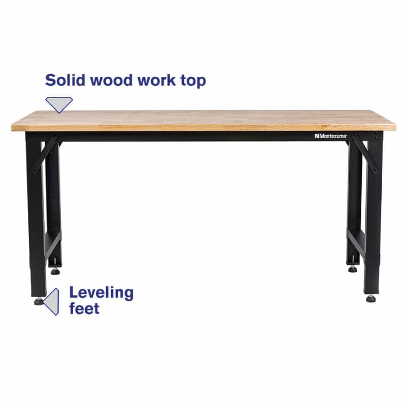Montezuma 6 Ft. Adjustable Height Steel Workbench With Solid Wood Work Top