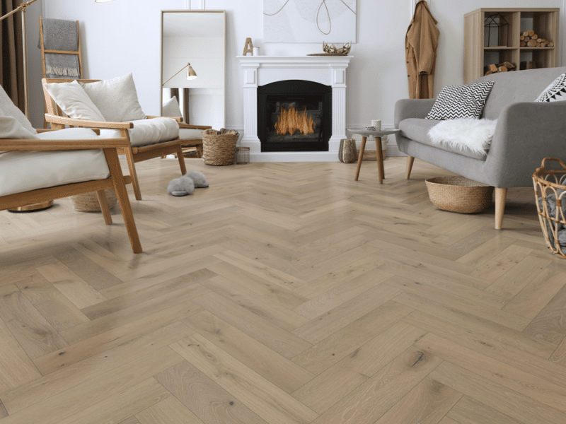 Mullican Castillian Premier Herringbone European White Oak - Coastal Fog 25946 - Engineered Hardwood 5/8" x 4.92"