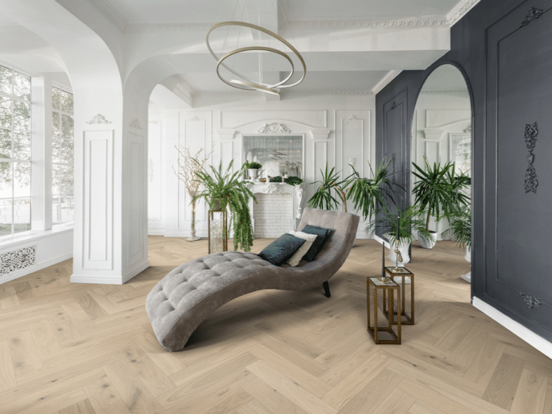 Mullican Castillian Premier Herringbone European White Oak - Monroe Bisque 25945 - Engineered Hardwood - 5/8" x 4.92"