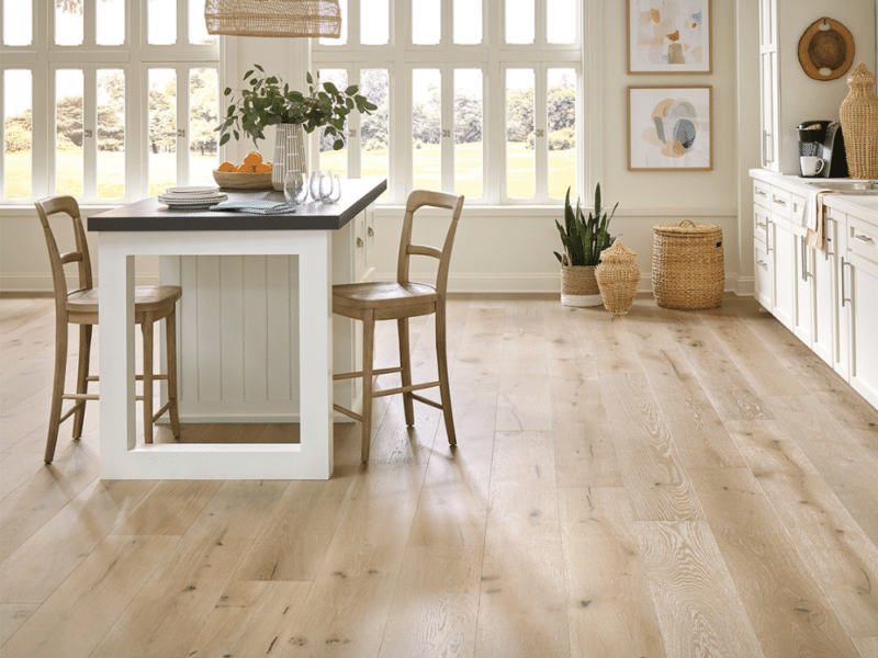 Mullican Castillian Premier European White Oak - Offshore Mist 25028 - Engineered Hardwood 5/8" x 9.44" kitchen scene