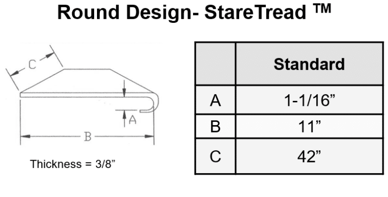 Round StareTread stair tread design and measurements to ensure proper fit for ones stairs.