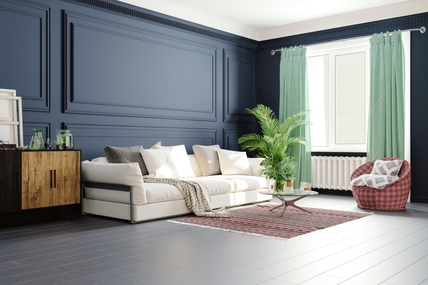 black hardwood floors dark colored walls