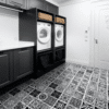 TruCor Tile - Abstract Black/White S1113-D9836 - Luxury Vinyl Tile 12" x 24"in a laundry room