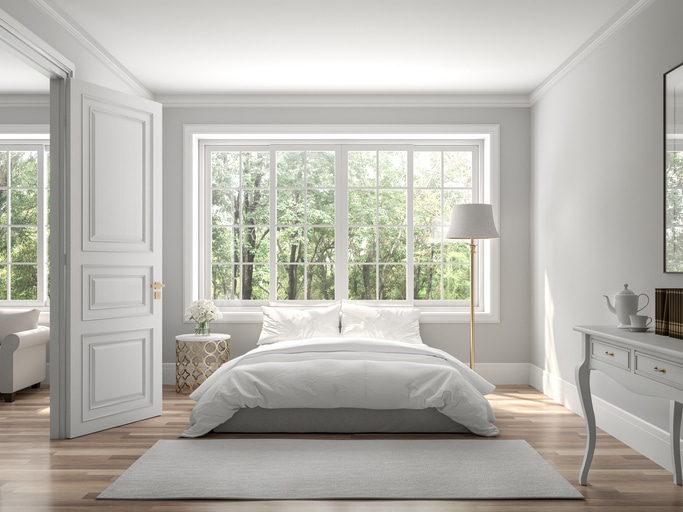 bedroom with medium brown engineered hardwood floors