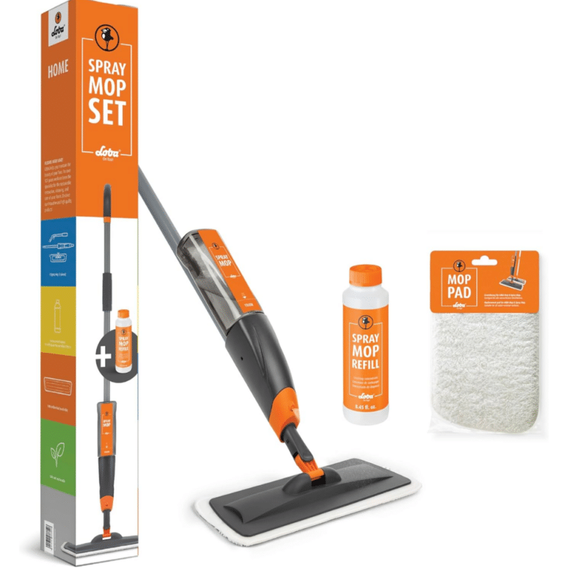loba spray mop image of all the items included in the mop kit