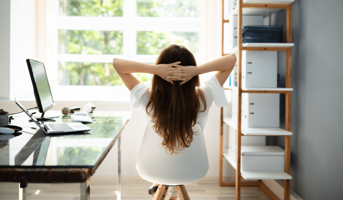 comfort is key as woman relaxes in her home office