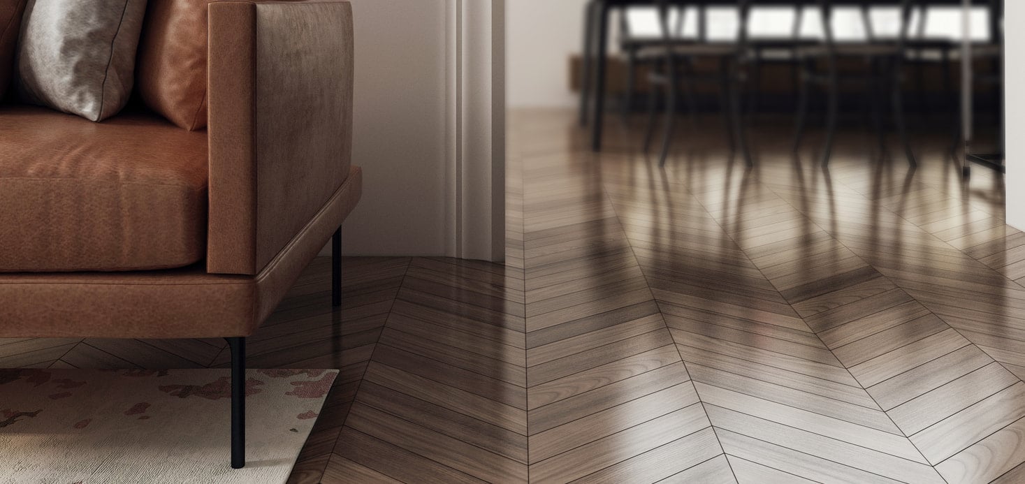 chevron flooring in living room