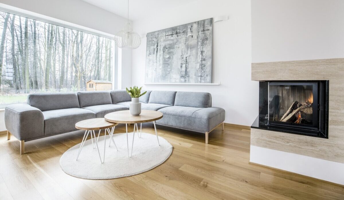 a modern living room with luxury vinyl floors
