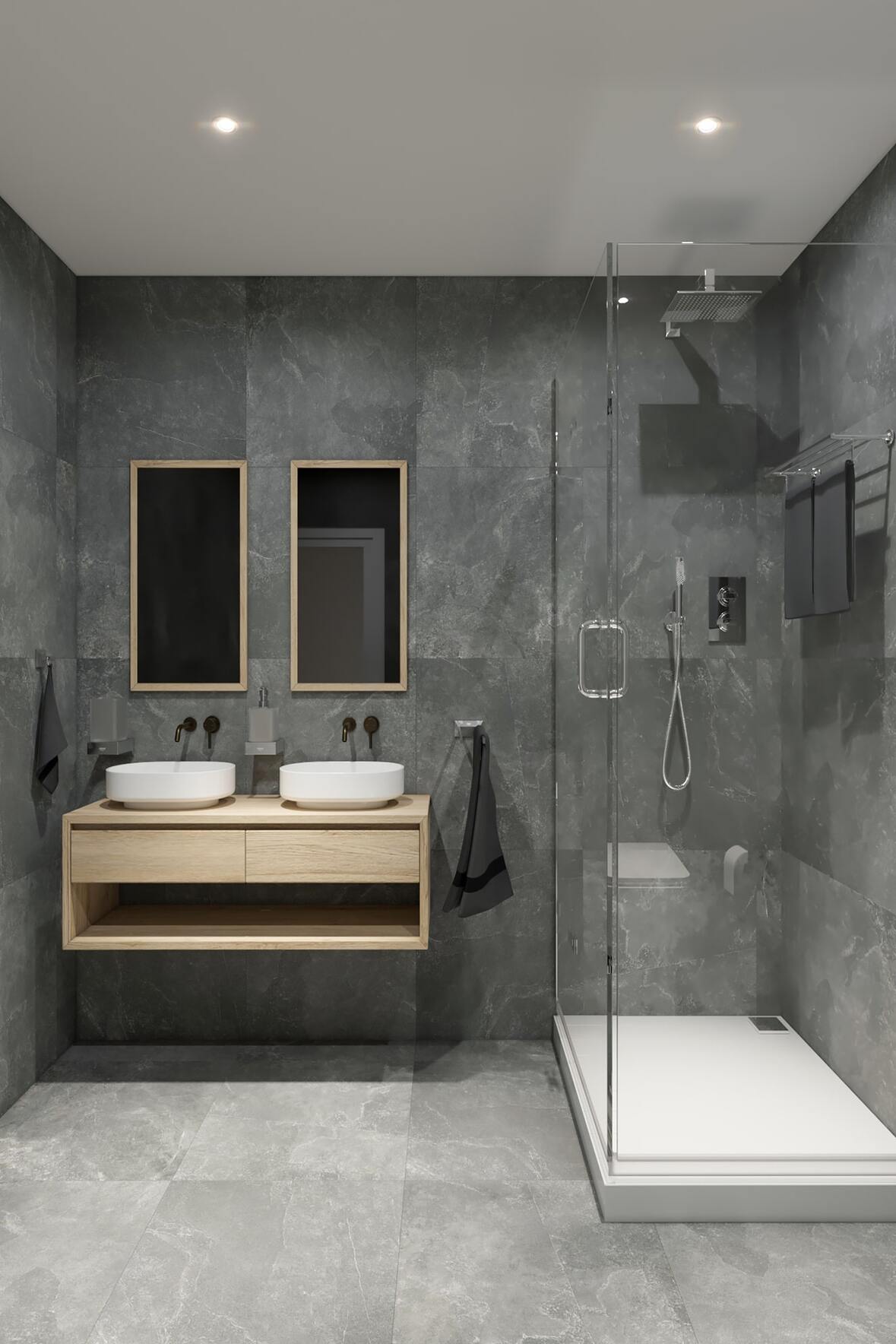a smaller bathroom featuring light gray luxury vinyl floor tiles