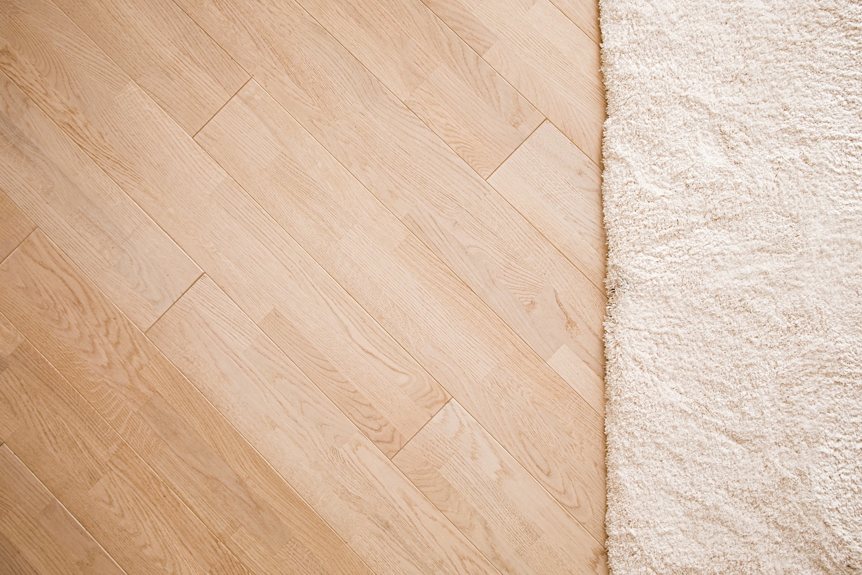 vinyl plank flooring laid in a diagonal pattern