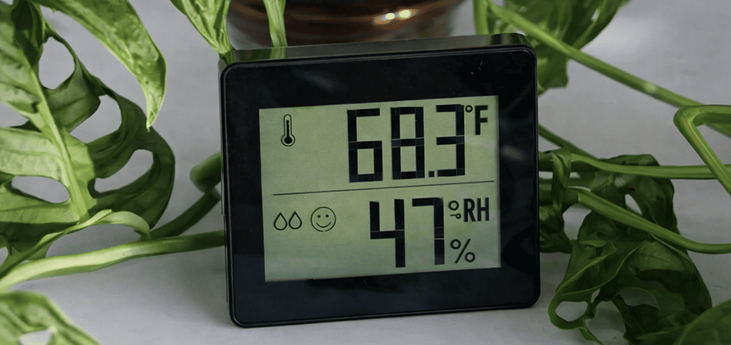 hygrometer showing ideal temperature and humidity for hardwood floor care