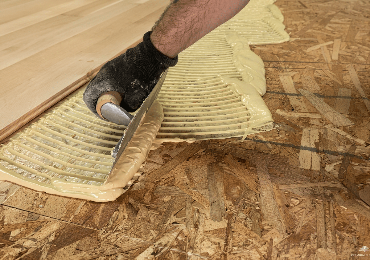 hardwood floor adhesive application