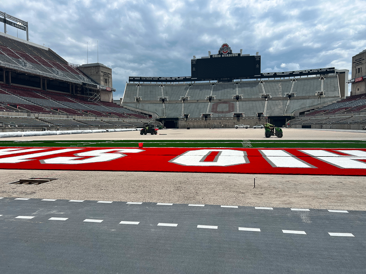 shaw turf field endzone close up from the turf tour
