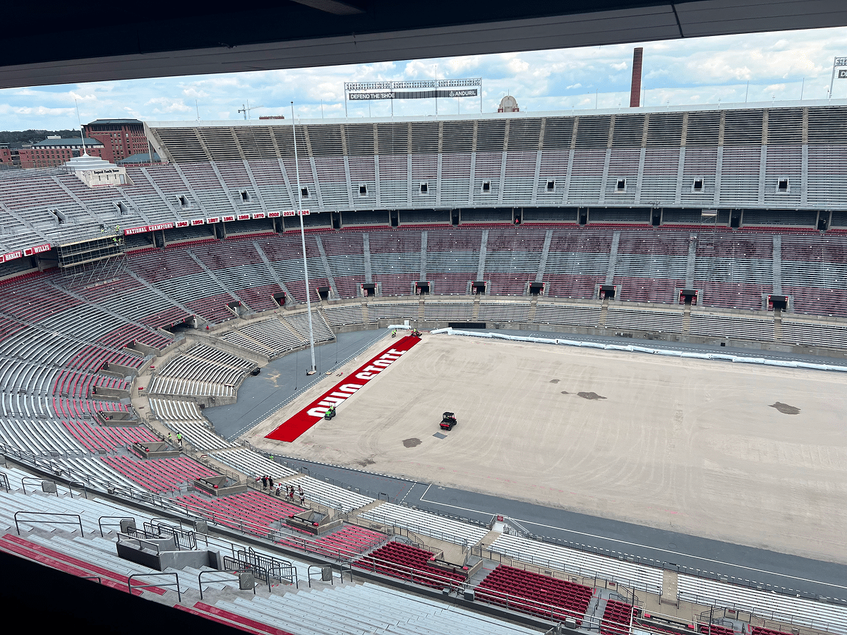 ohio stadium turf rolling out